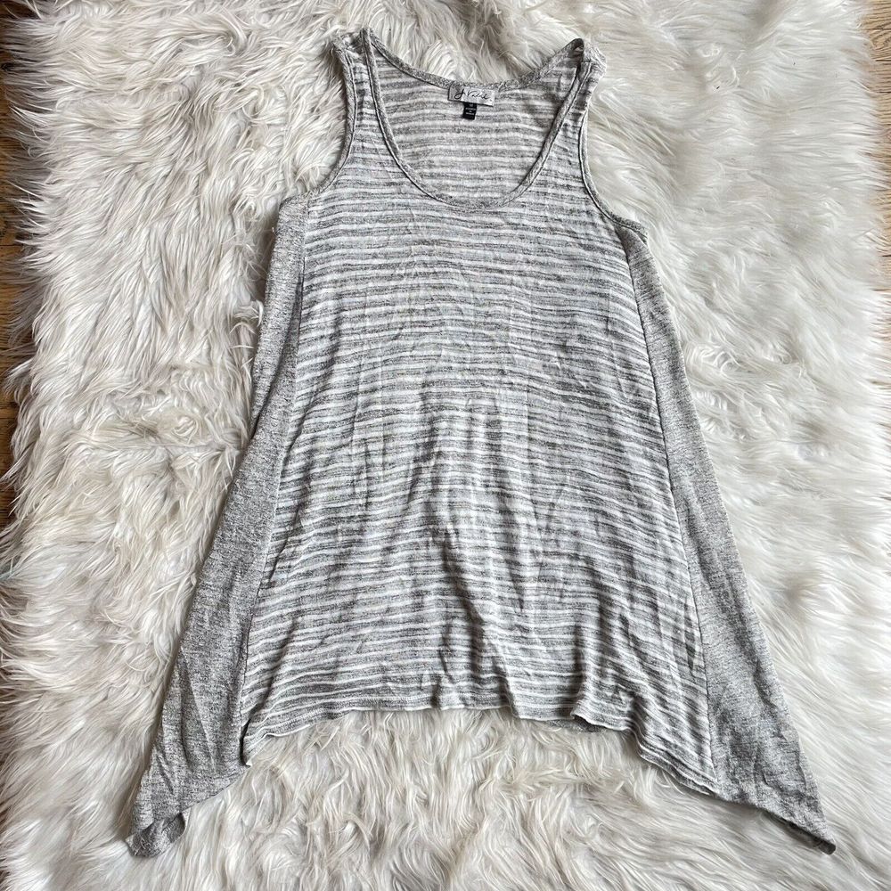 J Valdi Tunic Long Line Tank Top Gray White Striped Beach Cover Up summer cozy